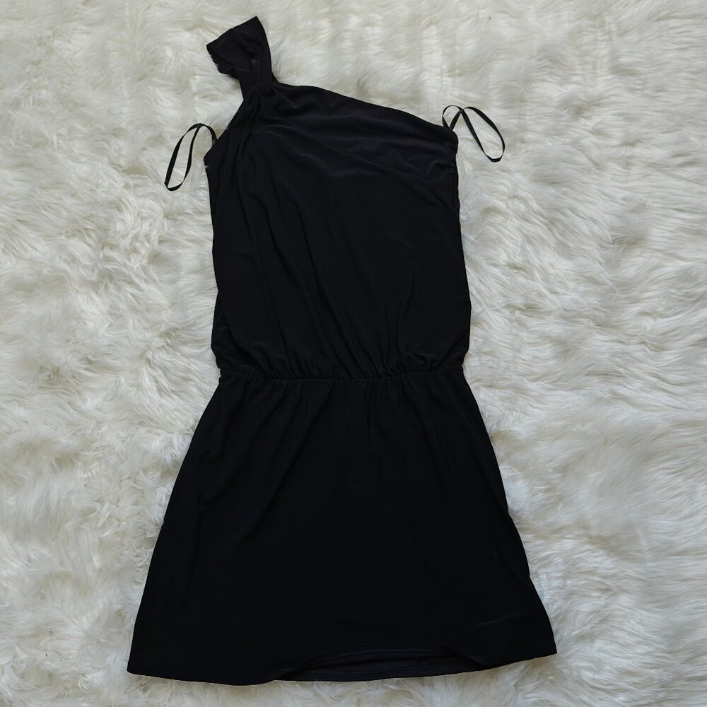 White House Black Market Black One-Shoulder Elastic Waist Mini Dress, SIZE 4